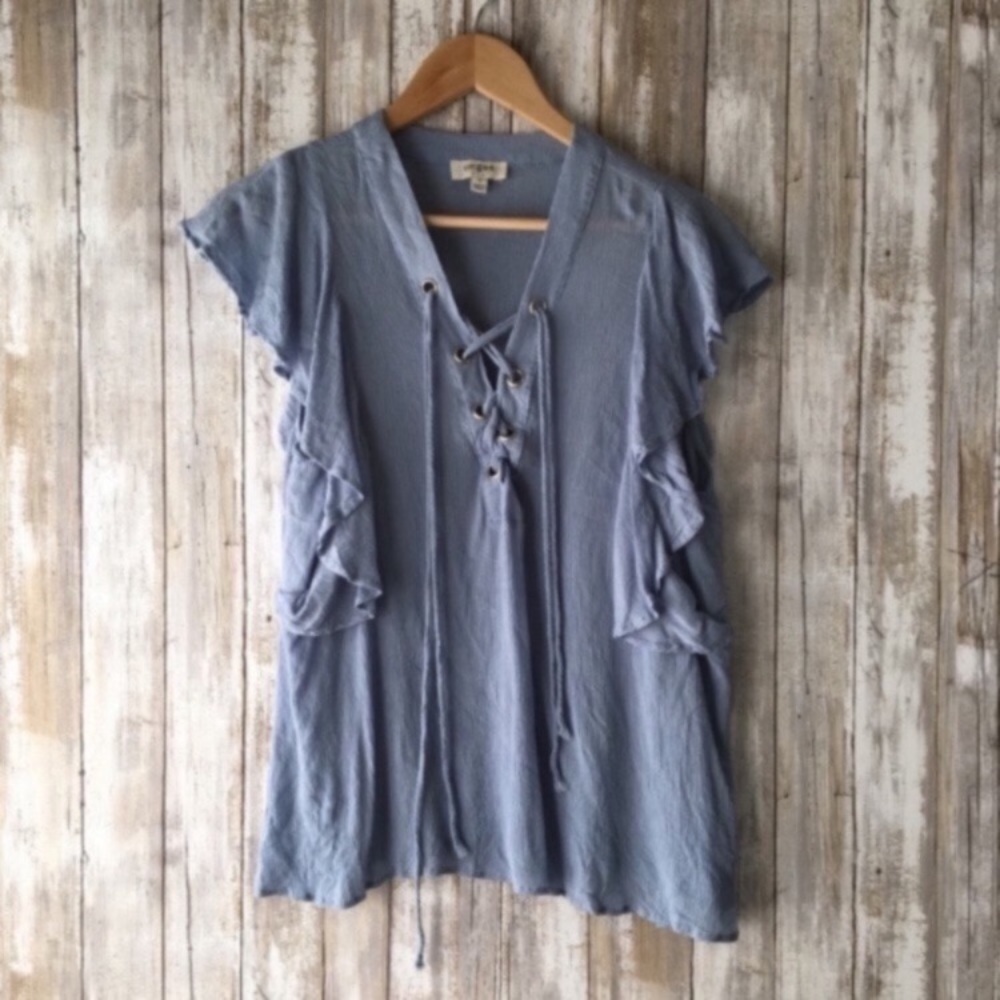 Umgee Blue Tie Front Blouse